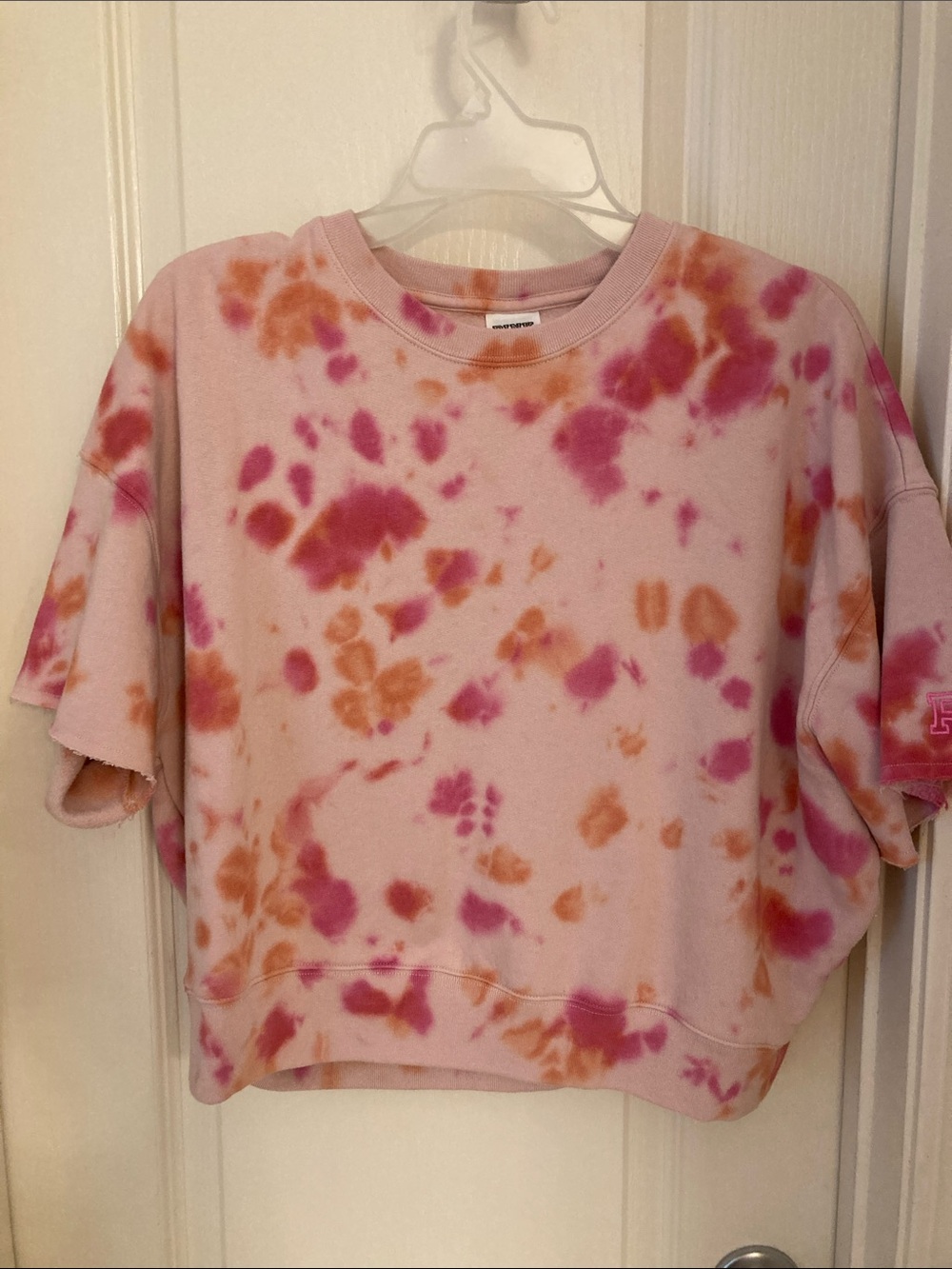 Tie-Dye Short Sleeve Sweatshirt - Pink & Orange